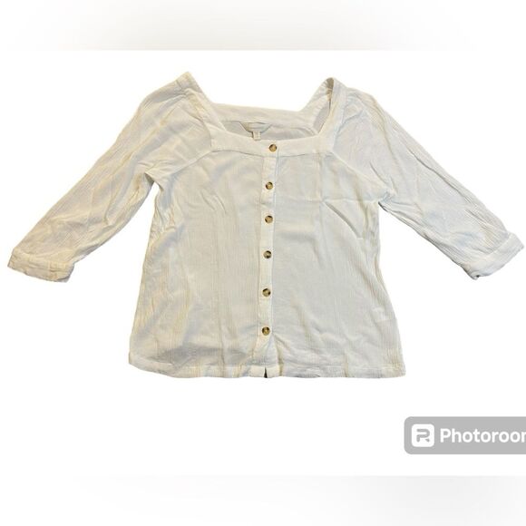 Garnet Hill White Viscose Square Neck Button Front Blouse - Picture 1 of 5